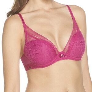Chantelle Festivite Lace Plunge Contour Bra Pink Size 34F (DDD)